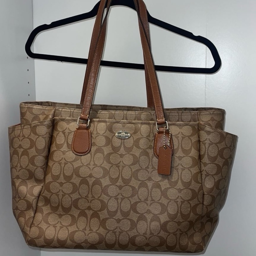 SOLD Coach Brown Leather Trim Signature diaper bag